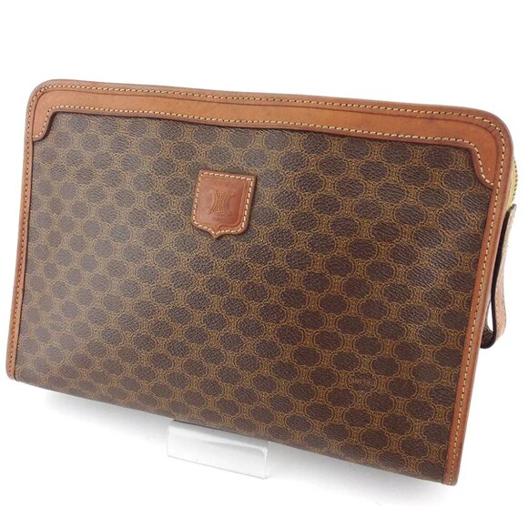CELINE clutch bag macadam beige PVC ?~ leather Authentic used T17388 - Picture 1 of 9